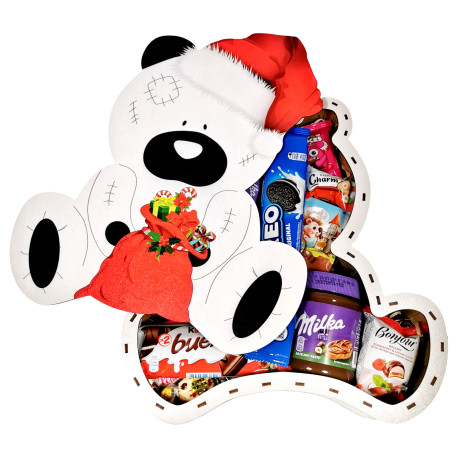 Подарунок №35 “Солодкий ведмедик” 980г (36,5х31х9,5см, у дерев'яній коробці), Унікальна цукерка